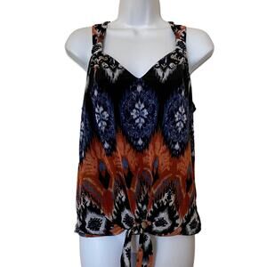 Women's INC Sleeveless Tie Front Top Chiffon Multicolor Top Size Small